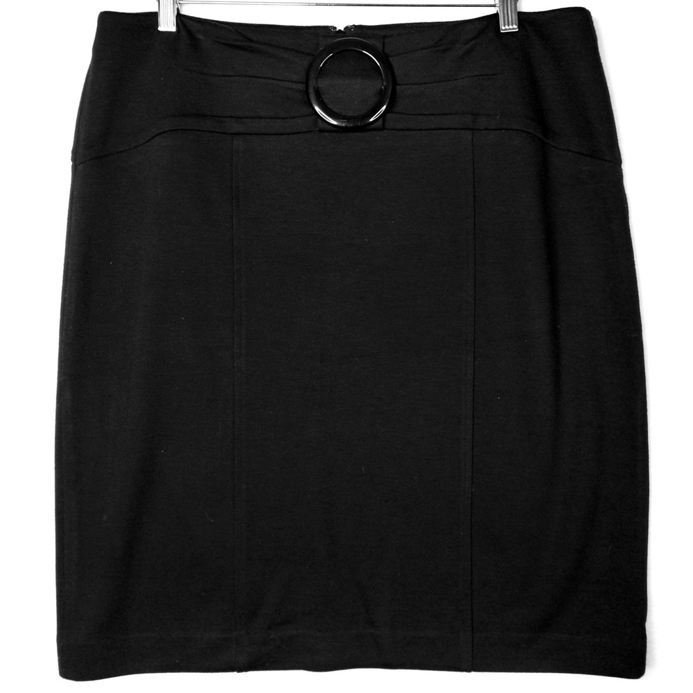 Style Co Black Midi Skirt‎ Women's Size 16 Stretch D-Ring Waist Pencil Style